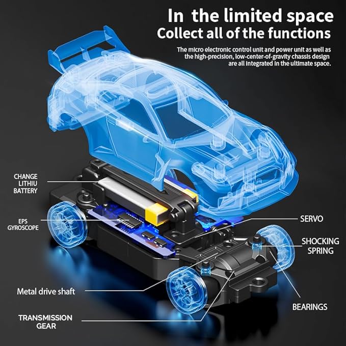 1:43 RC Drift Car D43-02 - 2.4G Full Proportional 4WD Alloy 20KM/H High Speed RC Racing Car with Gyro Silent Bearings Adjustable Speed &amp Lighting(Q9/Dark Gray/D43-02)