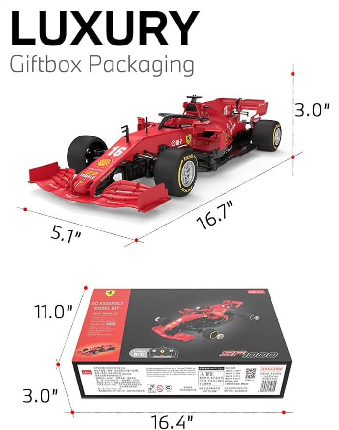 RASTAR 97000 1/16 65PCS Officially Licensed RC Race Car Building Kits for Ferrari SF1000 F1 with Remote Control Motor &amp DIY Decals for Play &amp Display - Ideal Gift for F1 Fans Ages 8+