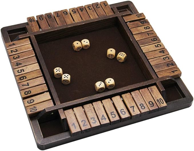 Juegoal Wooden 4 Players Shut The Box Dice Game Classics Tabletop Version and Pub Board Game 12 inch