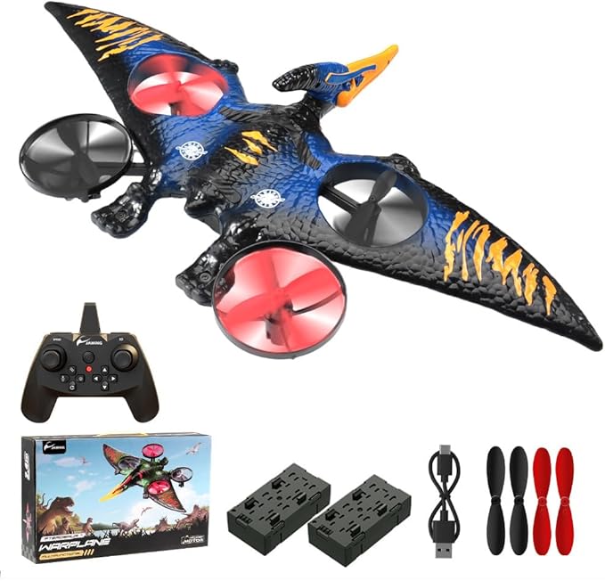 Dinosaur Remote Control Drone 2.4G EPP Foam RC Pterodactyl Hobby RC Airplanes with 6-Axis Gyro One Key Takeoff Landing Stunt Roll &amp 360 Flip Fighter Jet Toy Christmas Birthday Gift for Boys Gi
