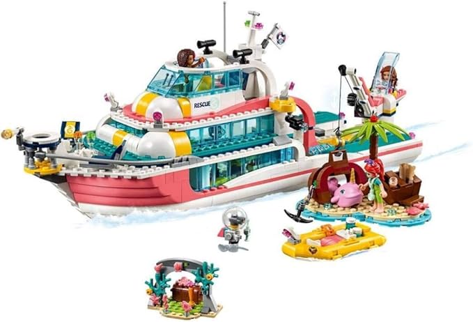 LEGO Friends Rescue Mission Boat 41381 Toy Boat Building Kit with Mini Dolls and Toy Sea Creatures Rescue Playset Includes Narwhal Figure Treasure Box and More for Creative Play (908 Pieces)