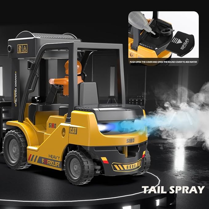 RC Forklift 2 in 1 Transform Lift Fork &amp Hook Kids Forklift Toy with Light &amp Sound &amp Spray 11 Channel Remote Control Forklift Construction Vehicles Toy Gift for Kids 6+