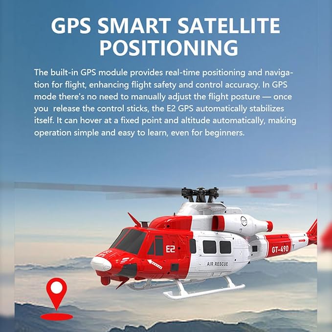 GOOSKY E2 UH-1Y RC Helicopter 2.4G 6CH Dual Brushless Simulation Stunt Aircraft Model with GPS Auto-Stabilization One-Key Return (RTF Version)