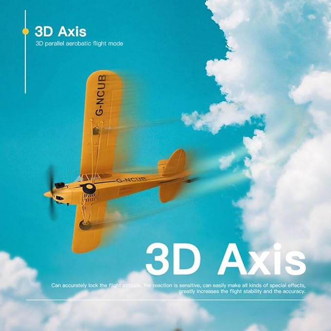 J3-CUB RC Plane 5CH Remote Control Airplane for Adults 1406 Brushless Motor Outdoor 3D6G Fixed Wing Stunt RC Aircraft with Replaceable Parts (Yellow 2B+LED)
