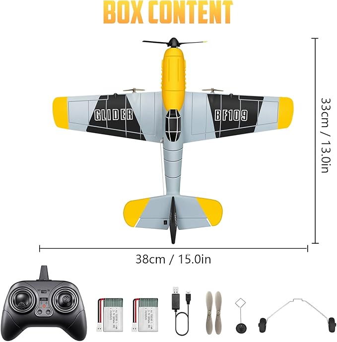 HAWK'S WORK 3 Channel RC Plane BF-109 Remote Control Airplane Ready to Fly 2.4GHz 6-axis Gyro Stabilizer Easy to Fly for Kids &amp Beginners
