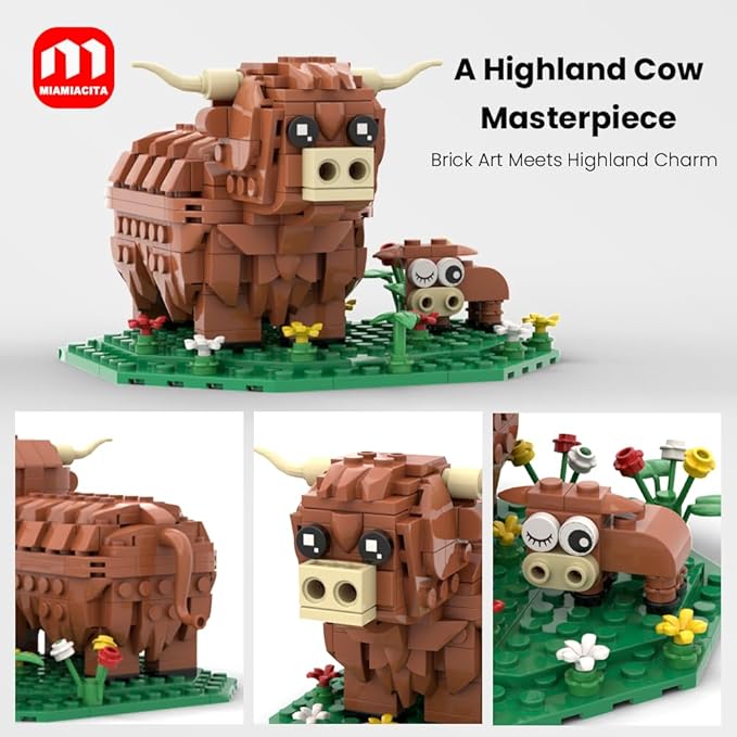 Highland Cow Building Set Farm Animal Toy Brick Kit Creative Scottish Cattle Model for Adults &amp Kids STEM Educational Gift for Boys &amp Girls Age 6+