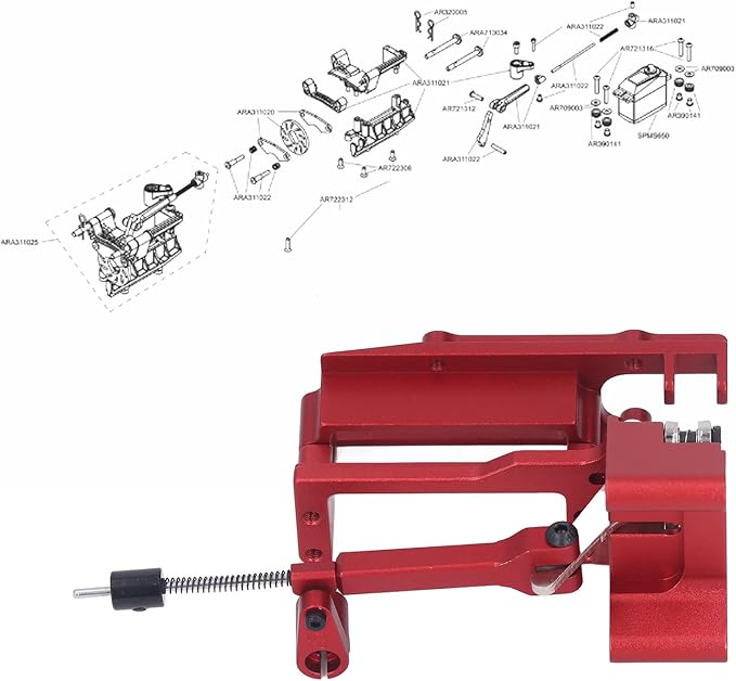 Oumefar RC Alloy Handbrake Module RC Accessories Wear High Temperature Resistant RC Handbrake Kit for ARRMA 1/7 1/8 Series RC Car Parts(Red)