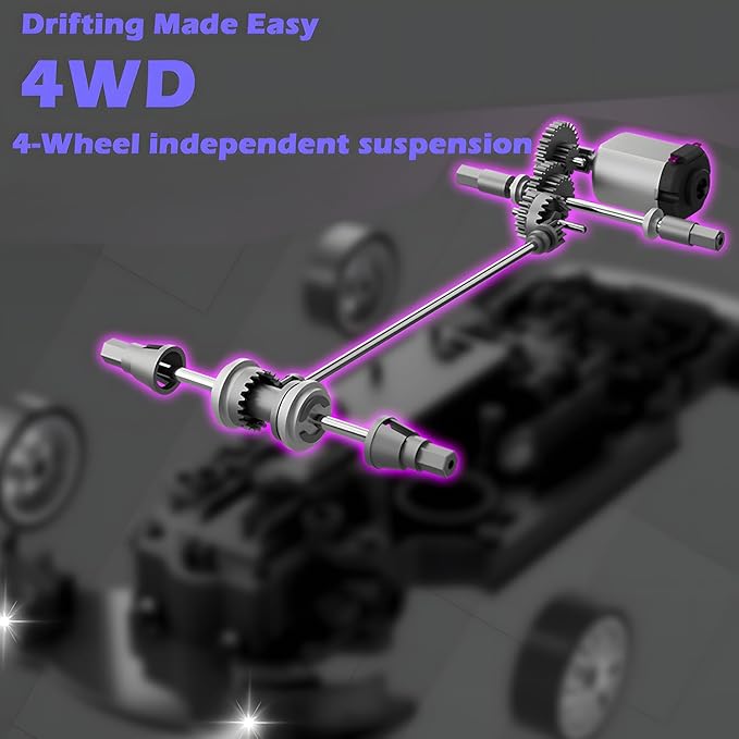 1:20 RC Drift Car 2.4GHz 4WD High Speed Drift Remote Control Cars Vehicle with LED Lights and Drifting Tires Batteries x2 Racing Sport Toy Cars for Boys Girls Kids (Purple)