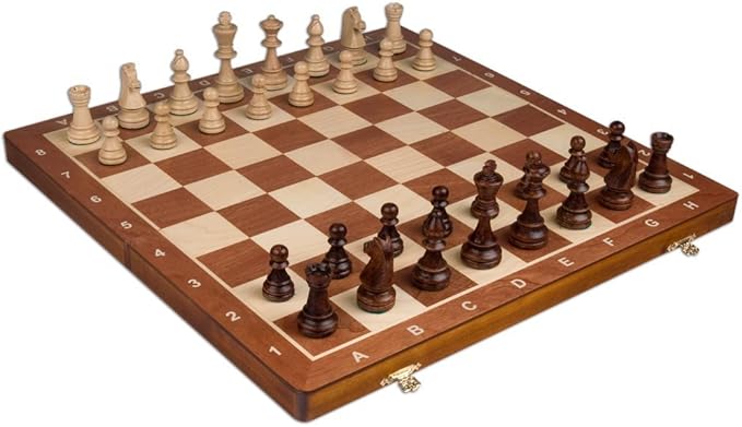 Wegiel Handmade European Professional Tournament Chess Set - Wooden 21 Inch Folding Board with Felt Base &amp Hand Carved Chess Pieces - Compartment Inside The Board to Store Each Piece