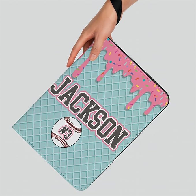 Personalized Ice Cream Drip Baseball Card Binder with Name &amp Number – Zipper Trading Card Album with Handle – Collector Case for Players &amp Fans (Ice Cream Drip Art #7)