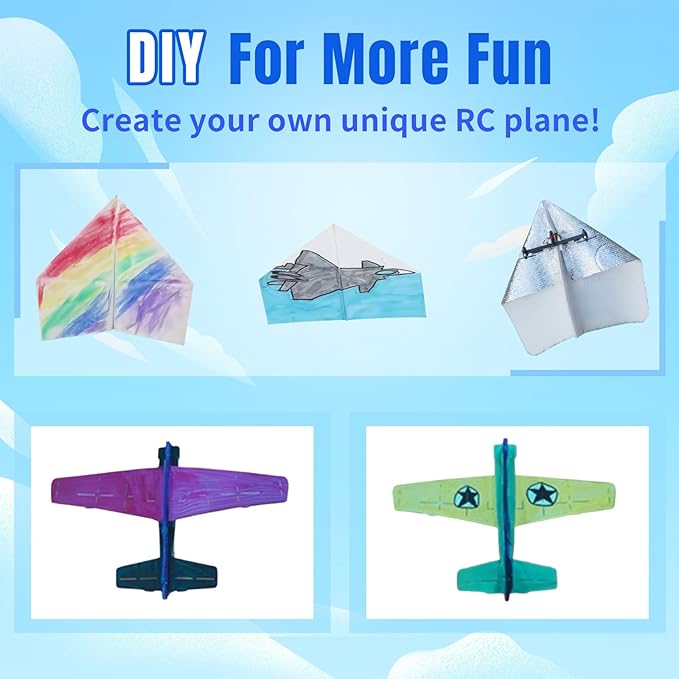 HAWK'S WORK RC Paper Plane Remote Control Airplane Kit with Colored Papers Super Easy Fly Toy for Kids DIY STEM KIT (Birdy X 2.0)