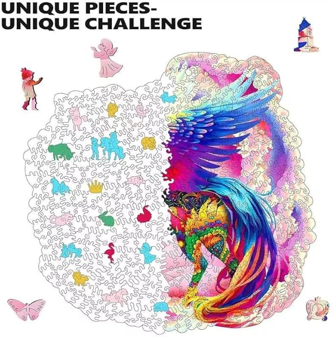 MYS Aurora Wooden Jigsaw Puzzles for Adults Unicorn Jigsaw Puzzles 925 Pieces Unique Animal Shaped Wooden Puzzles for Adults and Kids Family Game 23.3x22.5 Inch