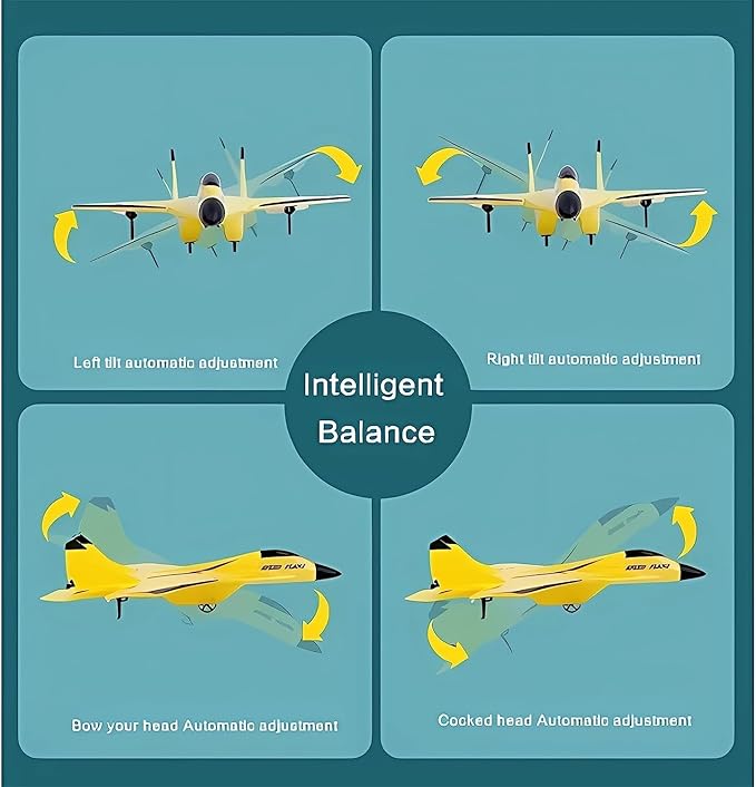 Remote Control Wireless Airplane Toy - 2.4Ghz Su-35 RC Plane Airplane Glider Plane Drone Foam RC Fighter Plane Jet with Lights Drop-Resistant Fighter Glider Remote Control Air Planes Toy (Yellow)