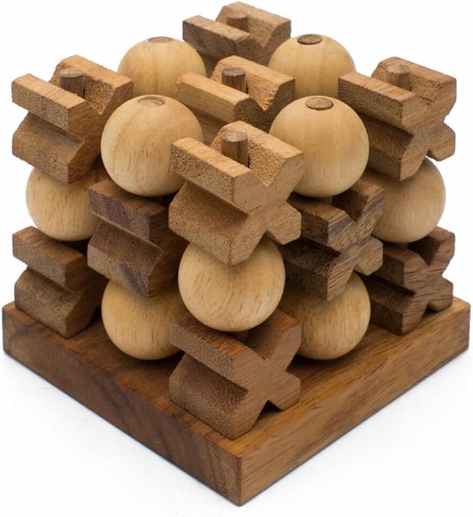 Wooden Tic Tac Toe (XOXO) Game – Handmade 2-Player Strategy Board Game – Travel Size Rustic Tabletop Decor – Sustainable Wood Gift for Adults Couples and Professionals (Mini 3D Tic Tac Toe)