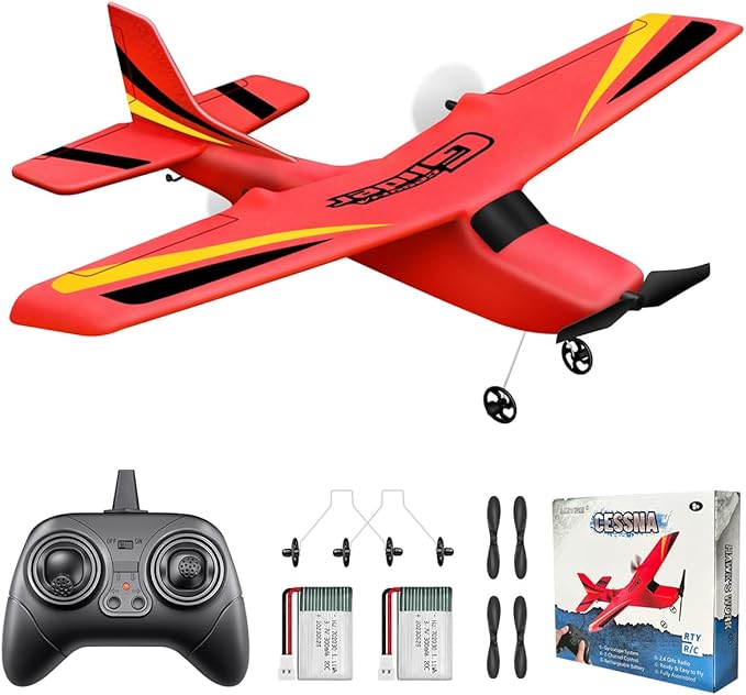 HAWK'S WORK 2 CH RC Airplane RC Plane Ready to Fly 2.4GHz Remote Control Airplane Easy to Fly RC Glider for Kids &amp Beginners (Red)