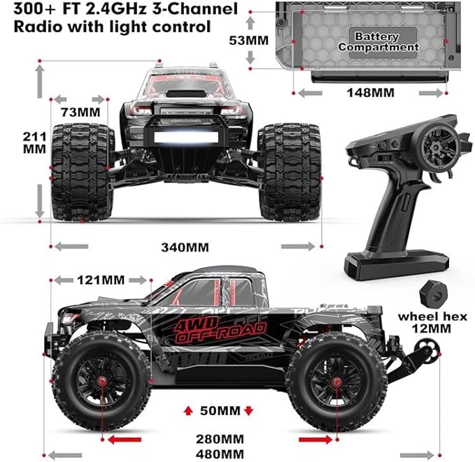 Pondliner MJX HyperGo 10208 V2 Black 3S/4S Compatible Supertruck 1/10 Scale (Battery and Charger not Included)