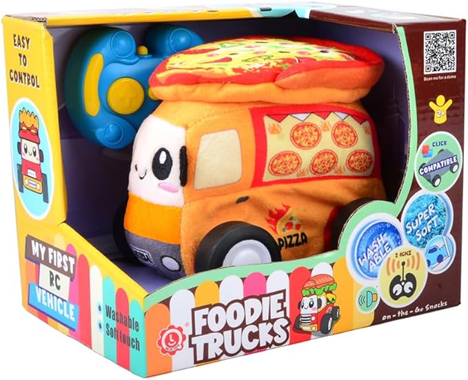 Plush Pizza Car with 2.4GHz Remote – Soft Fabric RC Toy with Music Effects &amp Buildable Top Safe Indoor Play Vehicle for Kids Ages 2+