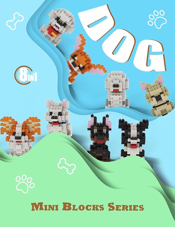 SEMKY Micro Mini Blocks Dog Series 8 in 1 Animal Model Set(1002Pieces) -Building and Pet Toys Gifts for Kid