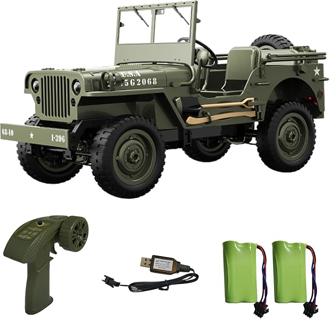 Skymaker 1/10 RC Crawler Willys Jeep Toy 2.4GHz 4x4 Off-Road Rock Crawler RTR with 2 Batteries All Terrain Remote Control Truck Vehicle for Kids &amp Adults