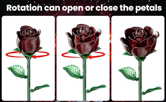 Burgundy Red Rose Bouquet Building Set for Girls &amp Boys - 12 Pack Botanical Collection Gift for Easter Basket Artificial Flowers Botanical Collection Centerpiece Retro Decor