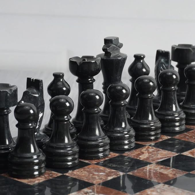 Radicaln Marble Chess Figures 3.5'' Inches Black and Marinara Handmade Chess Pieces Game for Adults Marble Chess Set Figures Chess Board Game