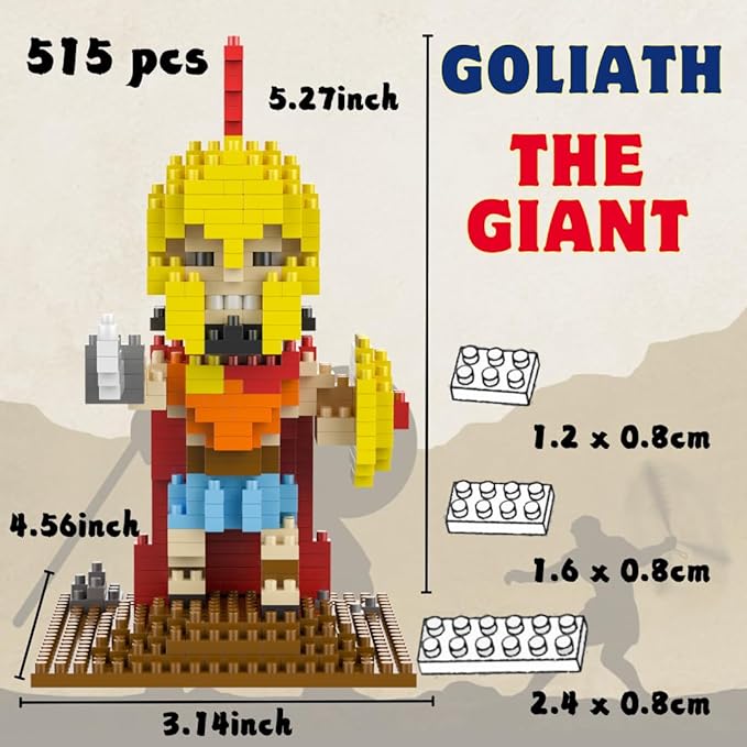 Jesus Series-Bundle David and Goliath The Man Full of Faith &amp Giant Mini Figurine Bible Story Collectable Building Set for Aged 14+ Great Gift(285+515pcs/8x16x13.4cm) Red Yellow