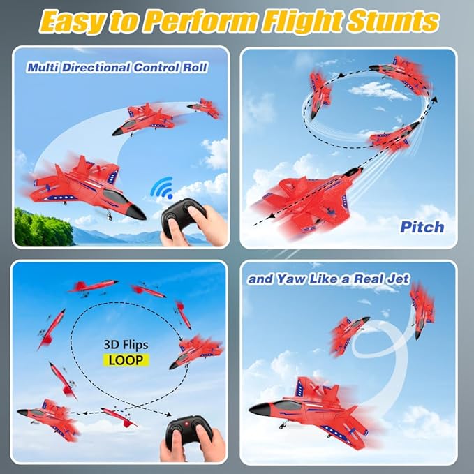 Fremego F-22 Raptor RC Plane 2.4GHz RC Airplane Fighter Toy Ready to Fly Remote Control Airplane Easy to Fly RC Glider Sports for Kids &amp Beginners (Red)