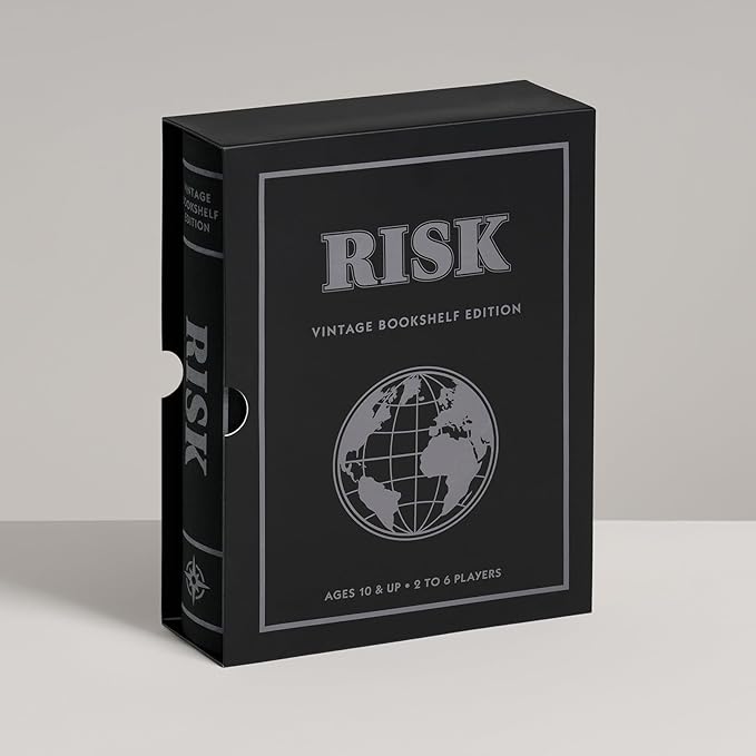 WS Game Company Risk Vintage Bookshelf Edition Linen Wrapped Book Box &amp Slipcase - Secret Mission Variant &amp 6 Armies - Strategy Board Games for Adults &amp Kids Ages 10+