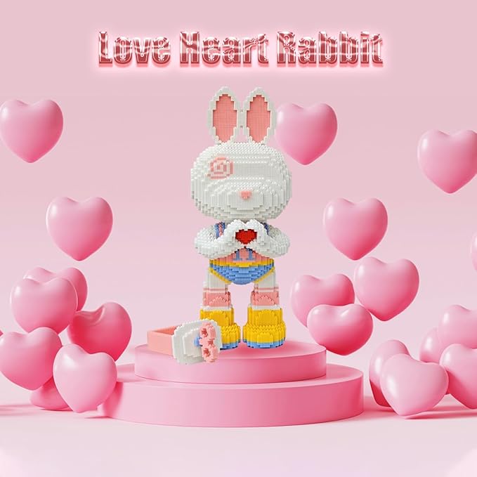 Animal Love Heart Rabbit Micro Building Blocks Set（8000PCS 55cm High Series） Gift for Adults and Kids