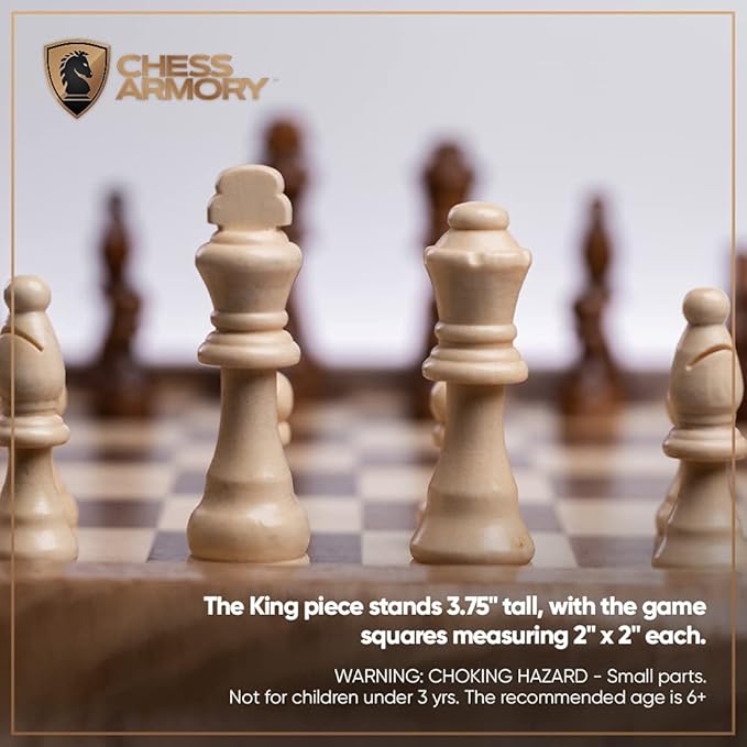 Chess Armory Wooden Chess Set – 17-Inch Large Chess Board with Felted Storage Box Extra Queens &amp Handcrafted Staunton Pieces