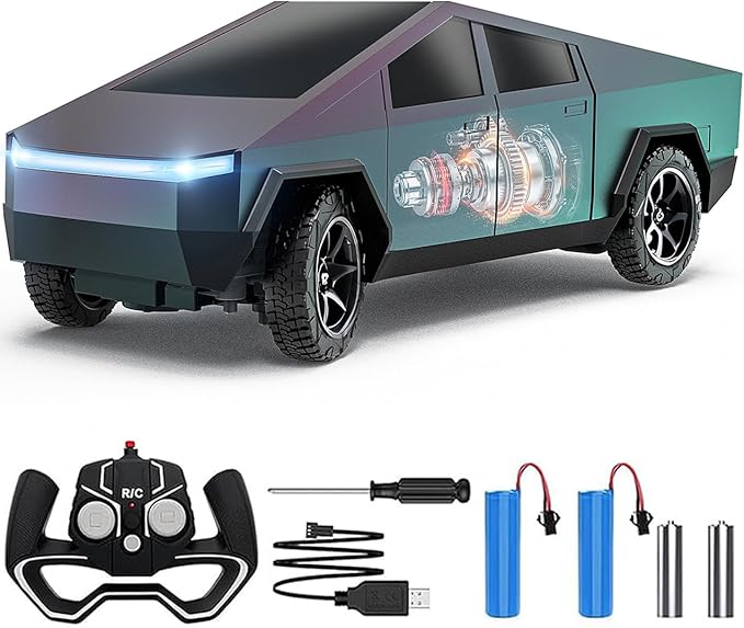 Remote Control Car All Terrain High Speed RC Pi-ckup Truck Toys with Light and Loadspace Electric Vehicle Toys for Kids and Adults Gifts for Birthday (Green Purple Color Change)