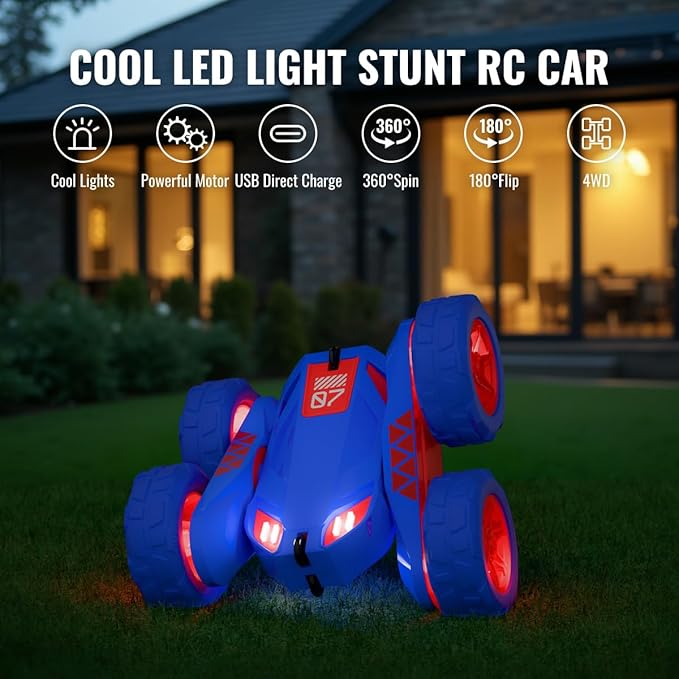 Remote Control Car Rechargeable RC Cars &amp Remote Double-Sided Driving 360° Flips Rotating 2.4Ghz 4WD All Terrain Stunt Race Car Toy Christmas Birthday Gift for Kids Boys 3-12