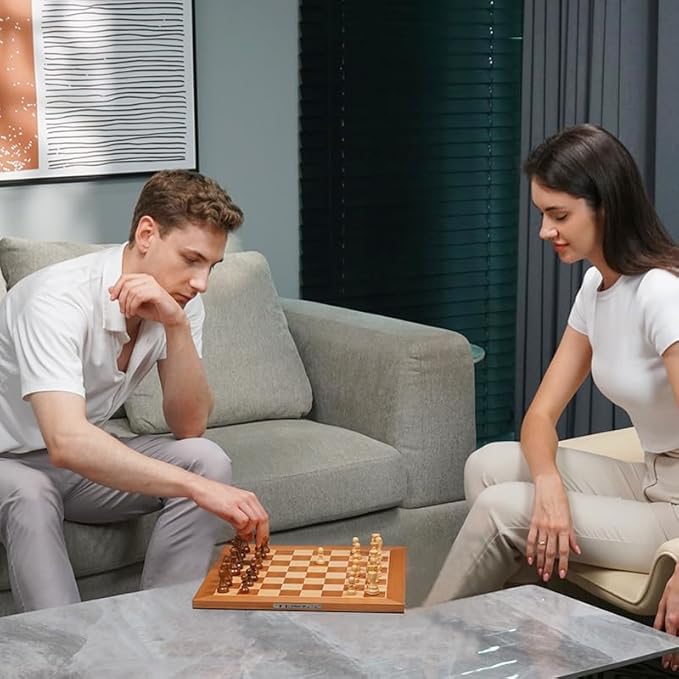 Chessnut Air+ Electronic Chess Set with Full Wooden Board Extra Queens LEDs AI Adaptive Game and App with Computer Chess Board for Ages 8 and Up 2 Players