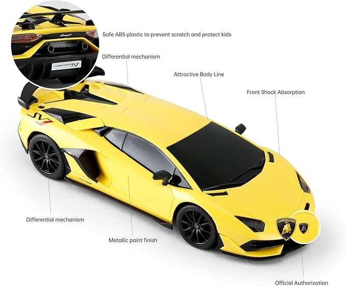 RASTAR Lamborghini Remote Control Car 1/24 RC Lamborghini Aventador SVJ RC Model Toy Car Yellow