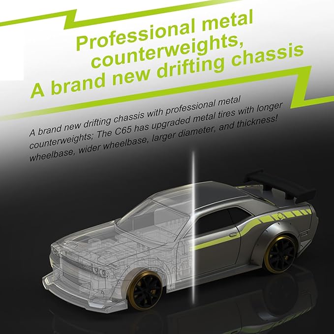 1:76 Turbo Racing Scale Drift RC Car with Gyro Table Racing Remote Control Mini Model Car Full Proportional RTR Kit Toys (C65 Grey)