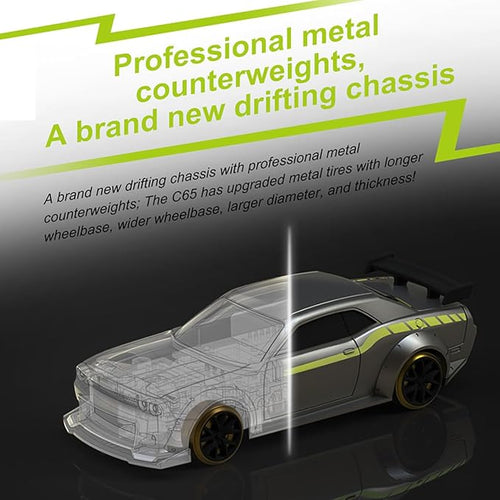 1:76 Turbo Racing Scale Drift RC Car with Gyro Table Racing Remote Control Mini Model Car Full Proportional RTR Kit Toys (C65 Grey)