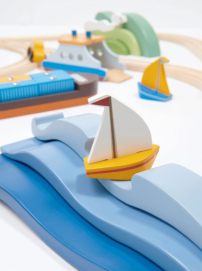 Tender Leaf Toys - Blue Water – Open-Ended Solid Wood Waves Toy Set for Displaying Sea Creatures for Kids Age 3+
