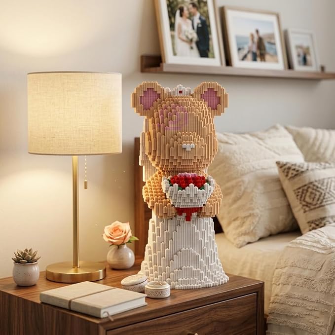 12.6 Bride Teddy Bear Blocks Building Bricks Set - Challenging DIY Micro Blocks for Adults Collectible Decor for Office &amp Bookshelf Screen-Free Stress Relief - Gift Idea Ages 14+