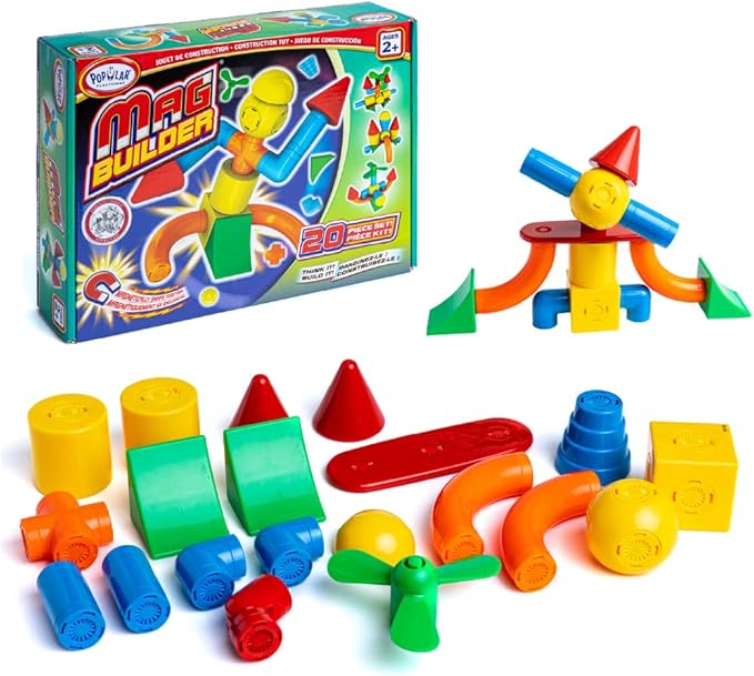 POPULAR PLAYTHINGS Mag Builder Building Set Magnetic Connecting Toy for Kids Imagination and Creative Play Crazy Shapes Gift for Children - 20 Piece