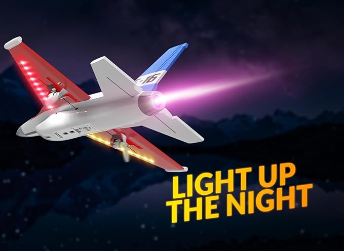 volantexrc RC Plane F-16 Fighting Falcon - 2.4Ghz 2CH Remote Control Airplane Jet Fighter Ready to Fly with Cool Lights for BeginnersAdults (762-4)