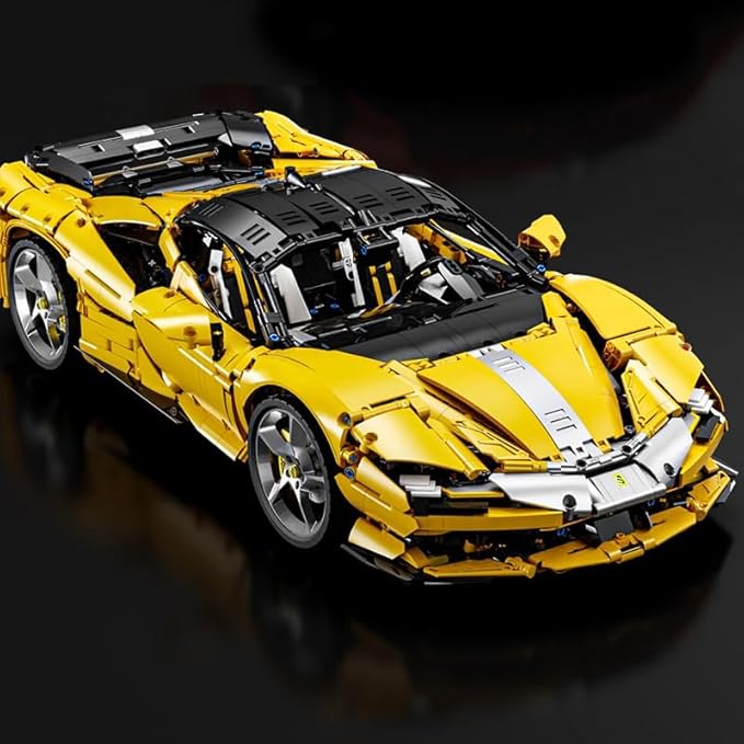 SF90 Super Sport car Building Block Set 1:8 Scale Super Race Car Model KitCollectible Motorsport MOC Car Toy Gift for Men Teens V8 Engine Design – Red/Yellow Color Options (4100 PCS)
