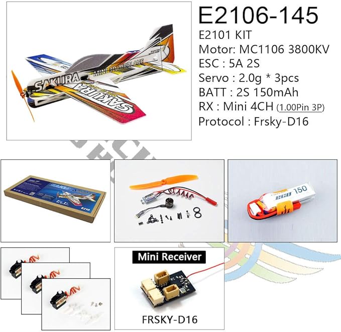 Viloga Upgrade 3D EPP Plane Sakura Aerobatic Flying Airplane 420mm Durable Foam RC Plane Kit to Build for Adults (KIT+Motor+ESC+Servo+Mini 4CH RX(Frsky-D16) EPP Sakura Not Including Radio Control)