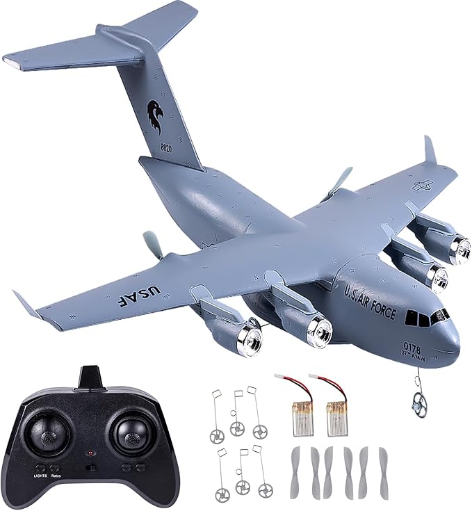 RTF RC Plane 2.4Ghz 2 Channels Airplane Navy Blue C17 Globemaster III Aircraft Easy to Fly RC Toy
