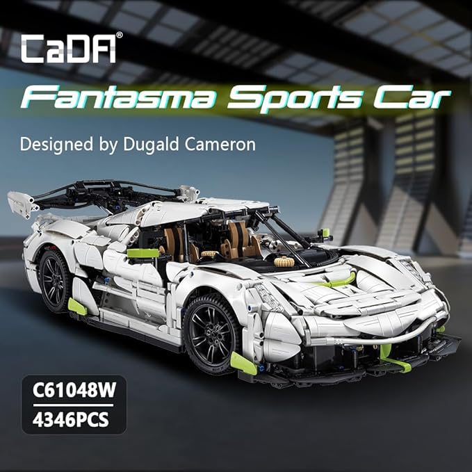 CaDA Master Fantasma Sports Car Building Set C61048W 1:8 Super Cars Brick Kit with 9-Speed Gearbox and Rear Wheel Steering V8 Racing Car Model for Adults Collectors (4346PCS)