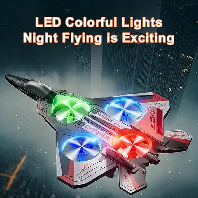 2.4GHz Wireless RC Plane | RC Airplane for Kids Adults &amp Beginners | Foam Remote Control Airplane | Colorful LED Lights | Fighter Jet Glider with Auto Return | Gifts for Children 6+ Years Old