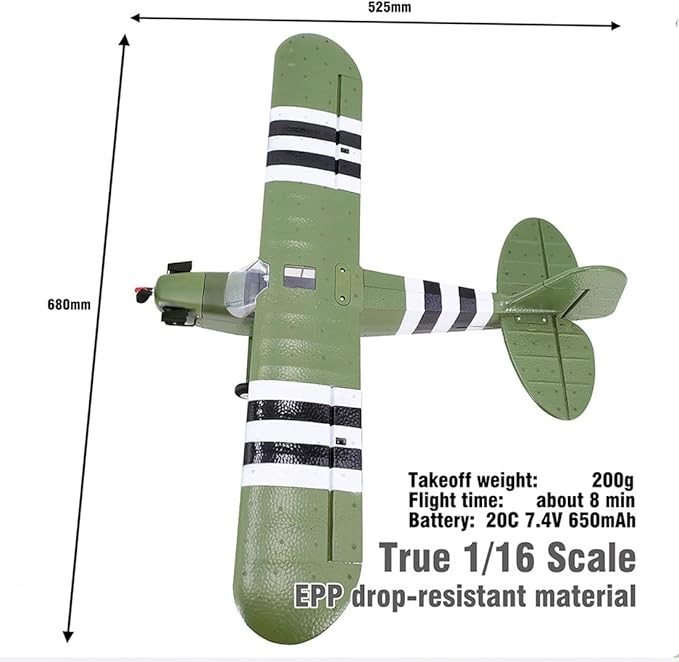 RC Plane 1/16 WWII Piper J-3 CUB RC 4CH Brushless Fixed-Wing Aircraft Model with Gyro Stabilization Outdoor RC Airplane for Beginner (RTF Version)