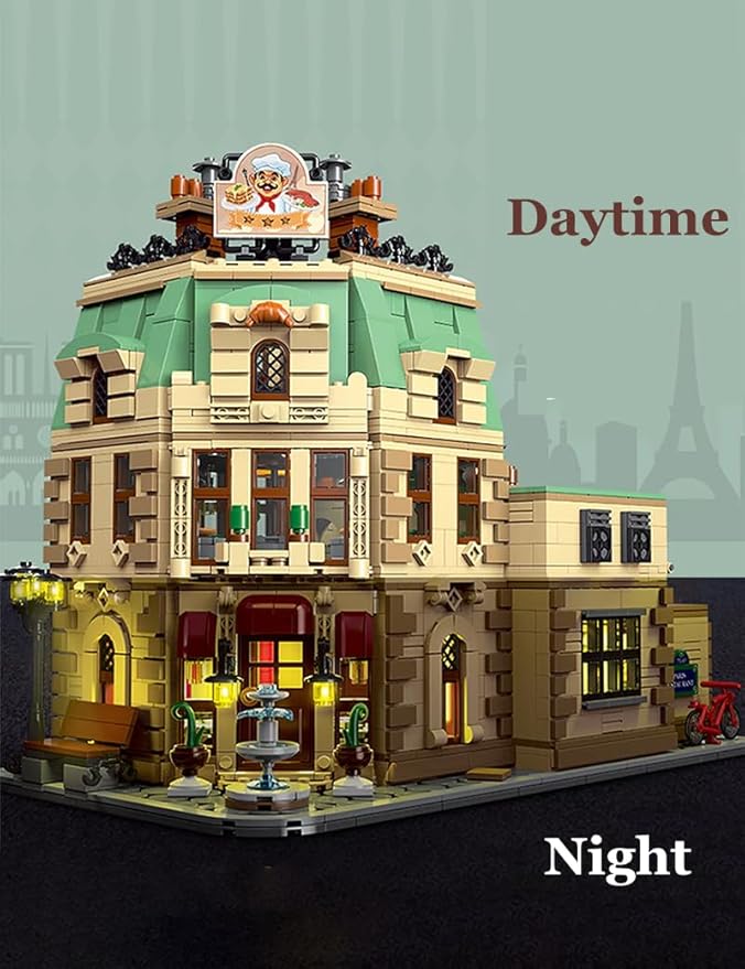 Restaurants in Paris Building Set with Lights Street Scene Series Building Blocks Set Modular Building Block Kit Home DecorGreat Gift for Teens and Adults 3104PCS