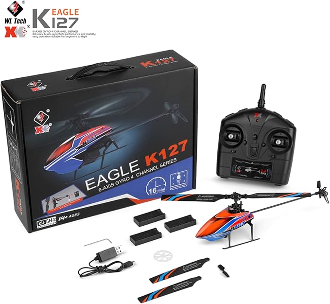 GoolRC RC Helicopter WLtoys XK K127 Remote Control Helicopter 4 Channel RC Aircraft with 6-Axis Gyro Altitude Hold One Key Take Off/Landing Easy to Fly for Beginners Include 3 Batteries