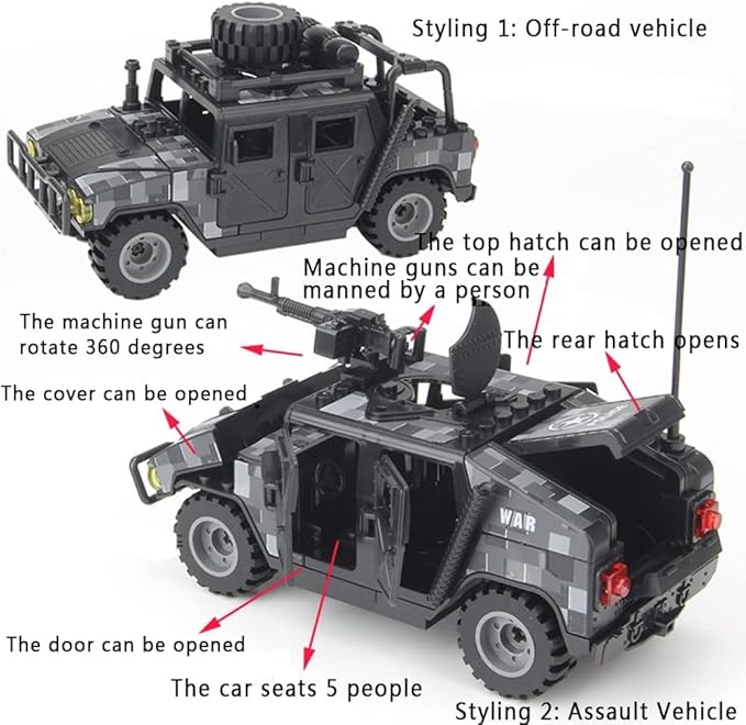 Military Vehicles Building Blocks Sets Compatible with Lego Military Off-Road Vehicle Set Army Model Kit STEM Toys for Boys Kids and Teens Ages 8-14(Black)