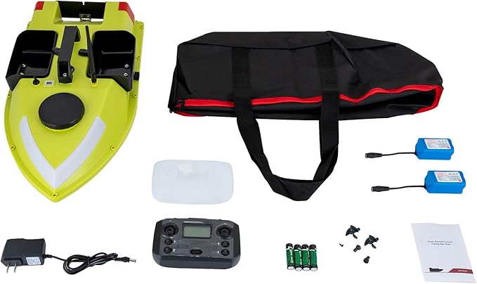 RC Bait Boat 600m/1968ft Long-Distance Control Surf Fishing Bait Boat 4.4LBS Loading Capacity with Dual 5200mAh Battery and LCD for Lake/Ocean Angling Auto Navigation (Green with light strip)